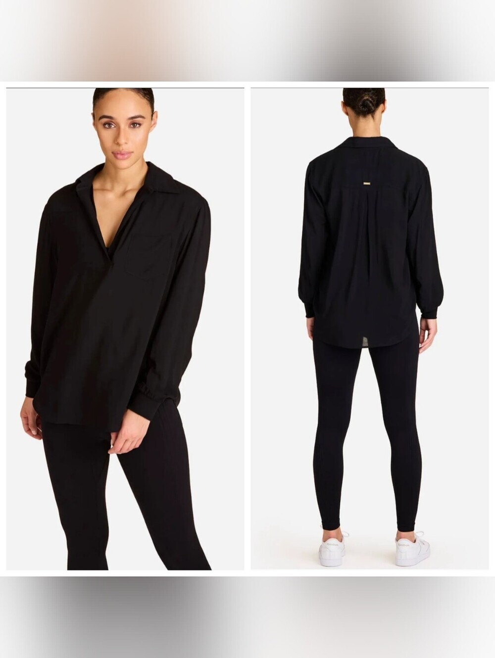 Alala Diana Top Black Long Sleeve Pullover Blouse Tunic Size L Made USA